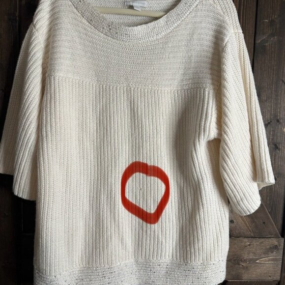 (1)New York and Co. knit short bell sleeve cream sweater size LG. - Picture 7 of 10